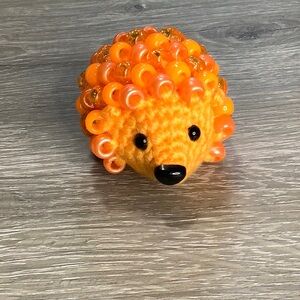 Orange Beaded Crochet Fidget Hedgehog Toy